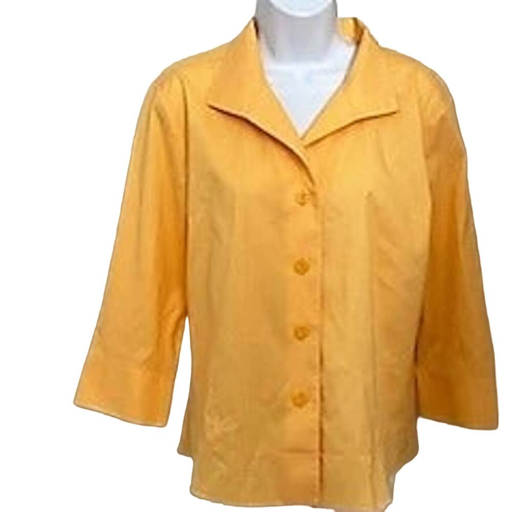 Coldwater Creek Size L Yellow Light Block Pattern Fitted Blouse